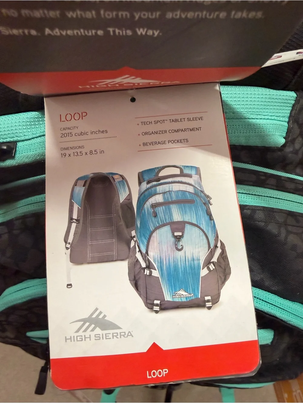 NWT High Sierra Loop Backpack, Travel/Work Bookbag with tablet sleeve Bk/Teal
